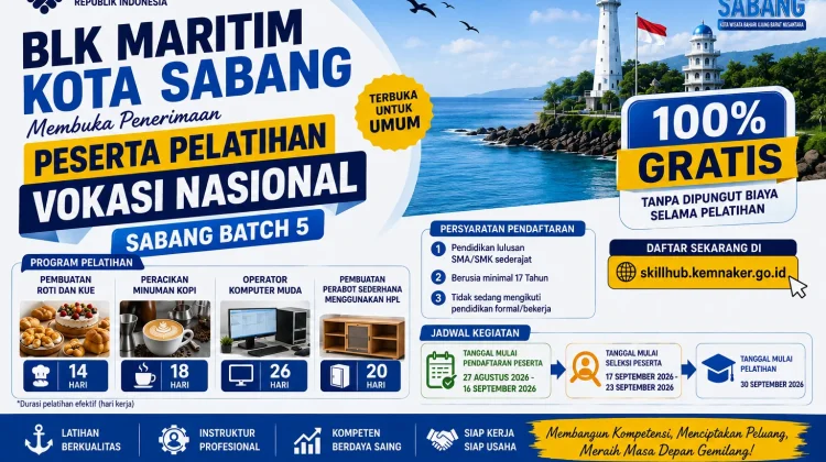 BLK Maritim Sabang Buka Pelatihan Gratis, Empat Keahlian Siap Dipelajari