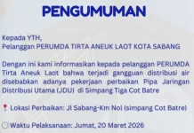 Distribusi Air Bersih PDAM Sabang Alami Gangguan