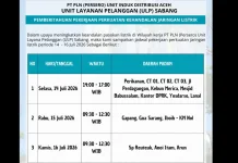 PLN ULP Sabang Umumkan Jadwal Pemadaman Listrik Bergilir 14–16 Juli 2026