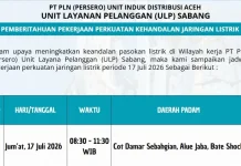 PLN ULP Sabang Lakukan Pemeliharaan, Listrik Padam Tiga Jam