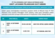 Pemeliharaan Jaringan, PLN ULP Sabang Kembali Lakukan Pemadaman Terjadwal