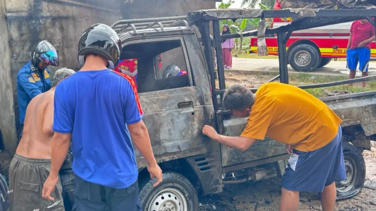 Diduga akibat Kebocoran Gas saat Pengelasan, Pickup Terbakar di Bengkel Babulu