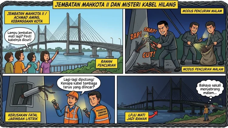 Kabel Dicuri, Lampu Jembatan Mahkota II Samarinda Belum Bisa Segera Dinyalakan