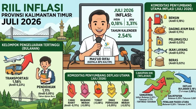 Inflasi Kaltim Juli 2026 Naik, Transportasi Jadi Penyumbang Terbesar