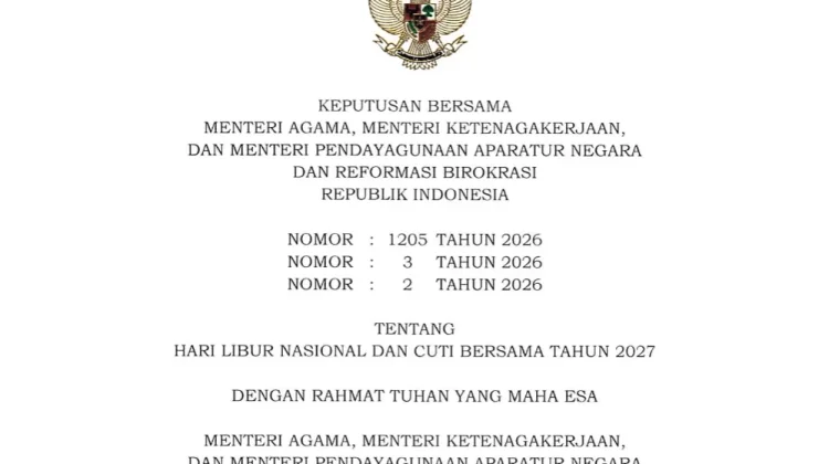 Pemerintah Tetapkan 18 Hari Libur Nasional dan 8 Cuti Bersama 2027