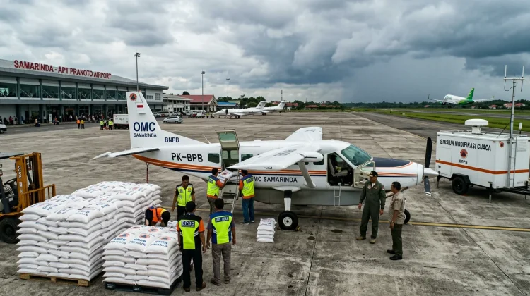 Pesawat OMC Mulai Standby di Bandara APT Pranoto untuk Tangani Kekeringan