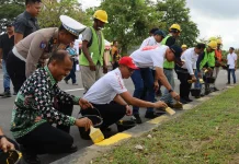 Pengecatan Kerb Serentak Percantik Jalan Nasional Sambut HUT Ke-81 RI