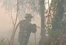 Berani Terobos Asap, Sertu Herwin Padamkan Api