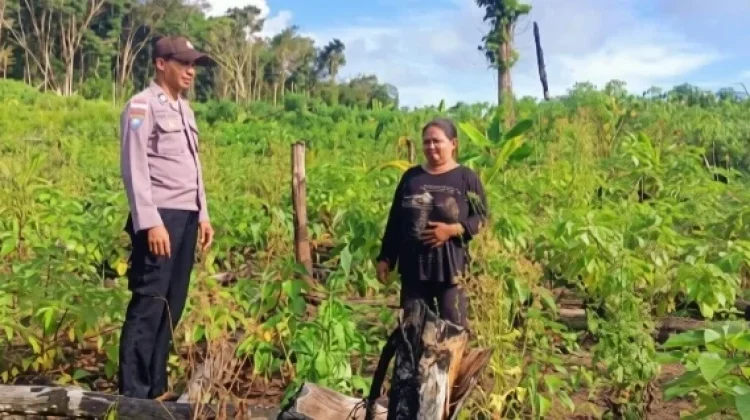 Bhabinkamtibmas Desa Awear Rumngeur Sambangi Petani di Kebun