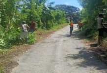 Bhabinkamtibmas Watmuri Bersama Warga Bersihkan Jalan Masuk Desa