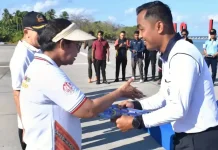 Forkopimda Tanimbar Olahraga Bersama Lanal Saumlaki Sambut HUT ke-81 TNI AL