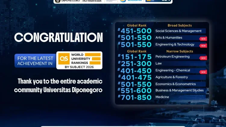Undip Catat 10 Bidang Studi Masuk Ranking Dunia, 5 di Antaranya Tembus Top 500