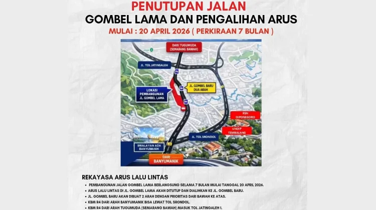 Jalan Gombel Lama Semarang Ditutup, Berikut Rekayasa Lalu Lintas Mulai Hari Ini