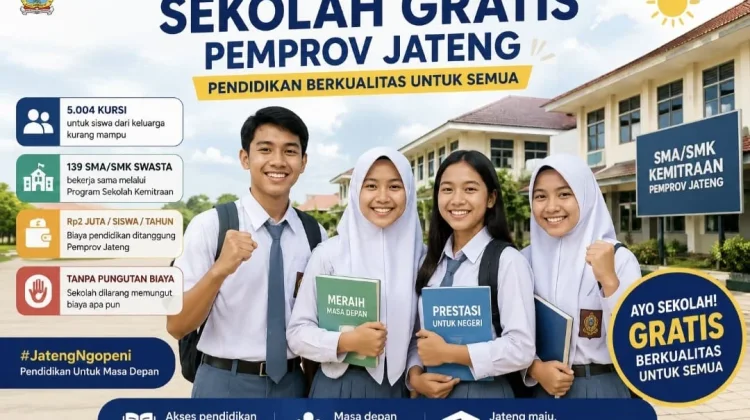 Pemprov Jateng Buka 5.004 Kursi Sekolah Gratis Siswa Miskin di 139 Sekolah Swasta