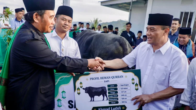 Salat Id Bersama Warga Huntara, Gubernur Jateng Hadiahkan Sapi 906 Kg