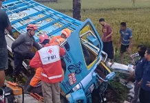 Diduga Mengantuk, Truk Bermuatan Masuk Parit di Purworejo