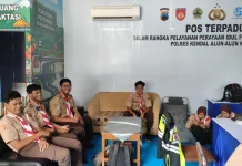 Pramuka Kendal Ikut Tugas di Pos Terpadu Lebaran