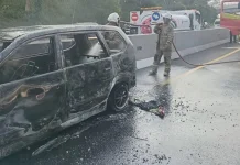 Korsleting Listrik, Mobil Xenia Terbakar di Tol Semarang-Solo