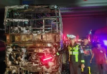 Bus PO Tunas Muda Ludes Terbakar di Tol Batang-Semarang