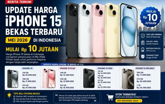 Update Harga iPhone 15 Bekas Terbaru Mei 2026 di Indonesia, Mulai Rp 10 Jutaan