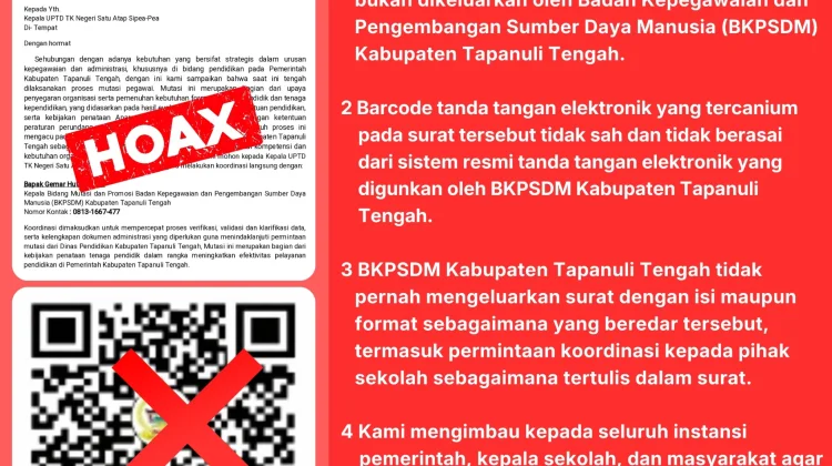 Kepala BKPSDM Tapteng Klarifikasi Surat Palsu Kepada Kepala Sekolah