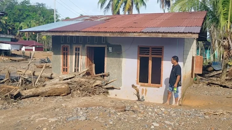 Banjir Bawa Gelondongan Kayu Merusak Rumah Warga