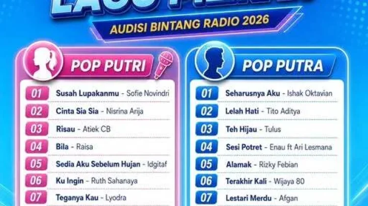 Bintang Radio 2026 Tetapkan Lagu Wajib Audisi Sibolga
