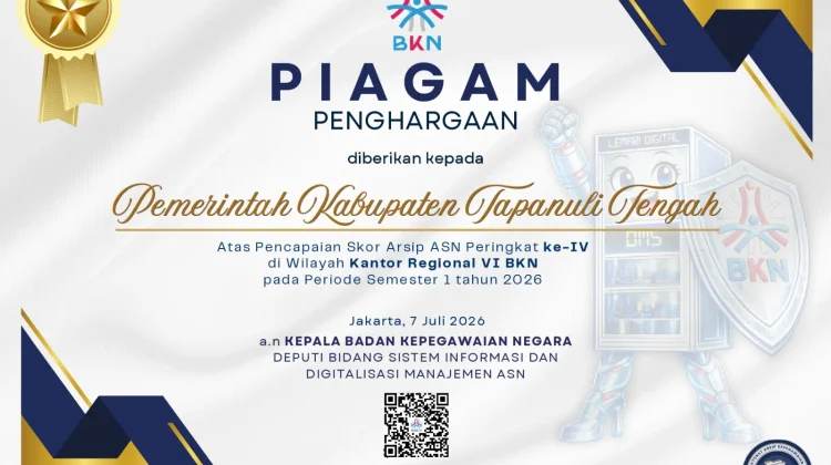 Pemkab Tapteng Raih Peringkat IV Pengelolaan Arsip ASN Digital