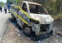 Satu Unit Mobil Pick Up Terbakar di Madina