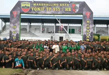 Bupati Humbahas Senam Bersama dan Tabur Benih Ikan di Batalyon Infanteri TP 955/HS