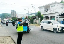Polres Tapteng Gelar Strong Point Pagi, Bantu Kelancaran Lalu Lintas