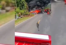 Sebuah Minibus Hangus Terbakar di SPBU Mandailing Natal