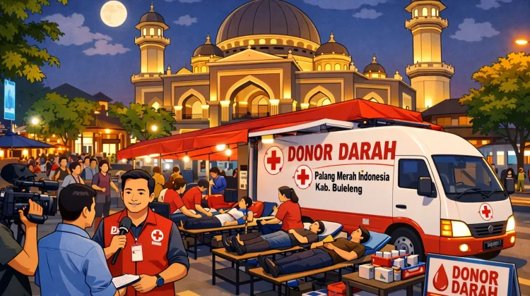 Donor Darah PMI Ramai di Depan Masjid Agung Jami' Singaraja