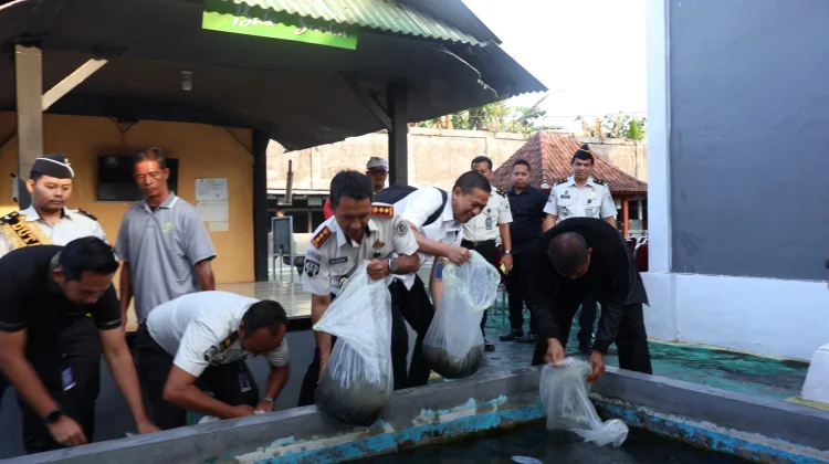 Dirjen Pas Tebar 12 Ribu Benih Lele di Rutan Negara
