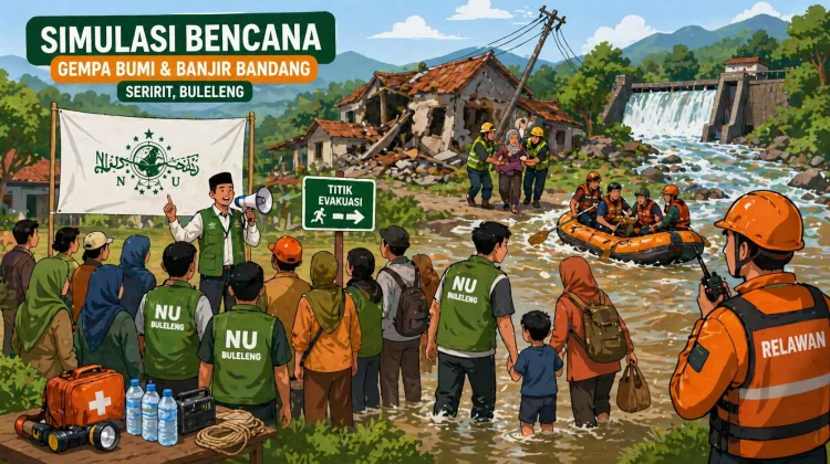 NU Buleleng Libatkan 1.040 Warga dalam Simulasi Gempa dan Banjir Bandang di Seririt