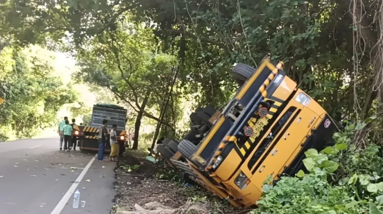Diduga Sopir Mengantuk, Truk Muat Kedelai Terperosok