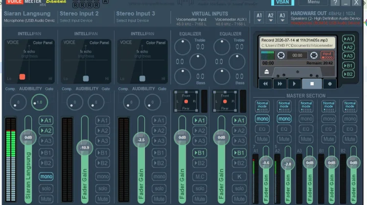 Voicemeeter Banana, Solusi Menggabungkan Audio Komputer dan Mikrofon tanpa Mixer