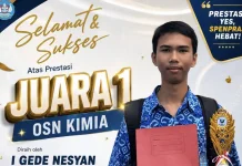 Spenpraja Sabet Juara 1 OSN Kimia EXCOMA Tingkat SMP se-Bali dan Nusa