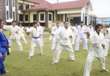 Puluhan Personel Polres Kapuas Hulu mengikuti Ujaian Bela Diri