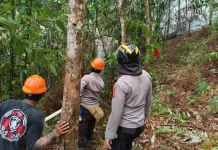 Polsek Menukung Bersama Koramil dan MPA Tangani Karhutla di Desa Belaban Ella