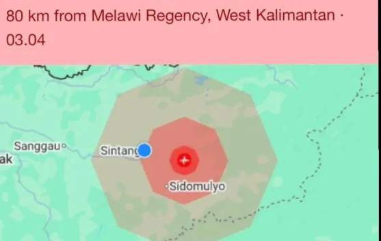 Menjelang Waktu Sahur, Gempa Magnitudo 4,8 Getarkan Sintang