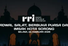 Jadwal Buka Puasa dan Imsak Sorong, Selasa 24 Februari 2026