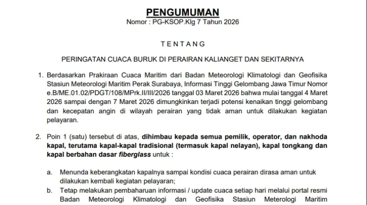 KSOP Kalianget Keluarkan Surat Edaran Pemberhentian sementara Keberangakatan