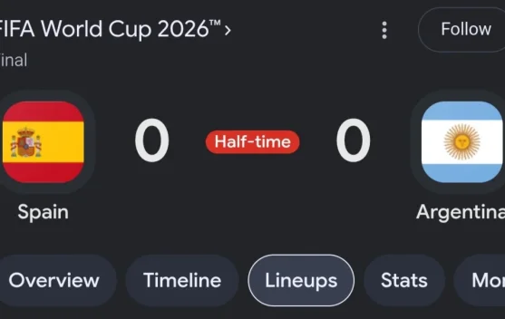 Spanyol dan Argentina Bermain Imbang 0-0 di Babak Pertama