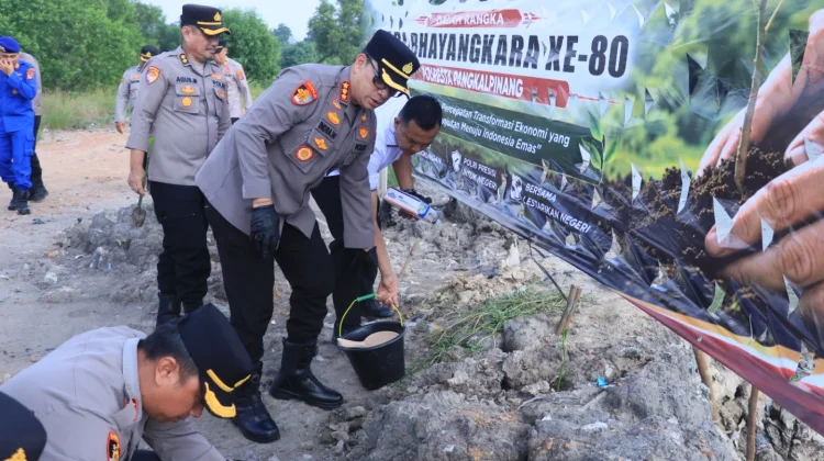 Peringati Hari Bhayangkara, Polresta Pangkalpinang Tanam Ratusan Bibit Mangrove