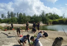 Puluhan Relawan Tanam Ribuan Mangrove di Pantai Karang Mas