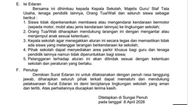 Pemkot Sungai Penuh Larang Siswa Bawa Kendaraan