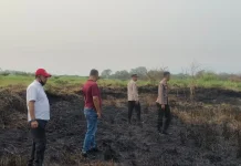 Polisi dan Warga Padamkan Karhutla di Semerap