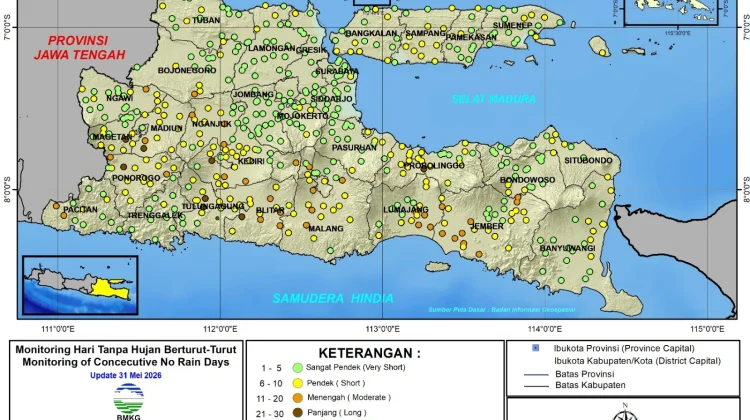 BMKG: Cuaca Jawa Timur Diprakirakan Berawan hingga Hujan Ringan