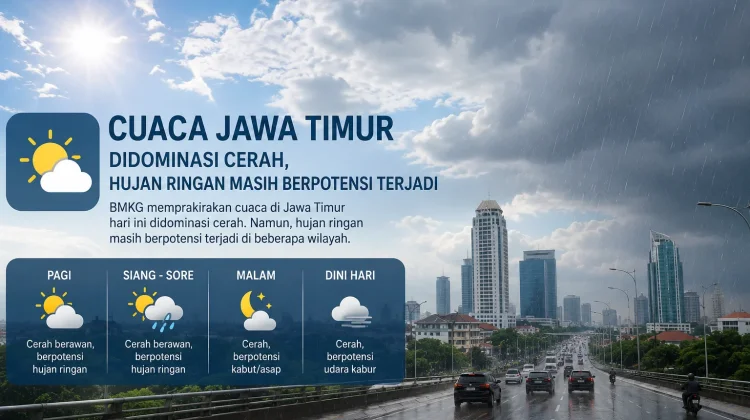 BMKG: Cuaca Jawa Timur Hari Ini Didominasi Cerah dan Berpotensi Hujan Ringan